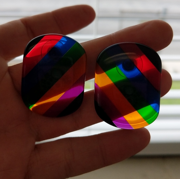 80's Vintage Transparent Rainbow Cuff & Earring set - Picture 10 of 16